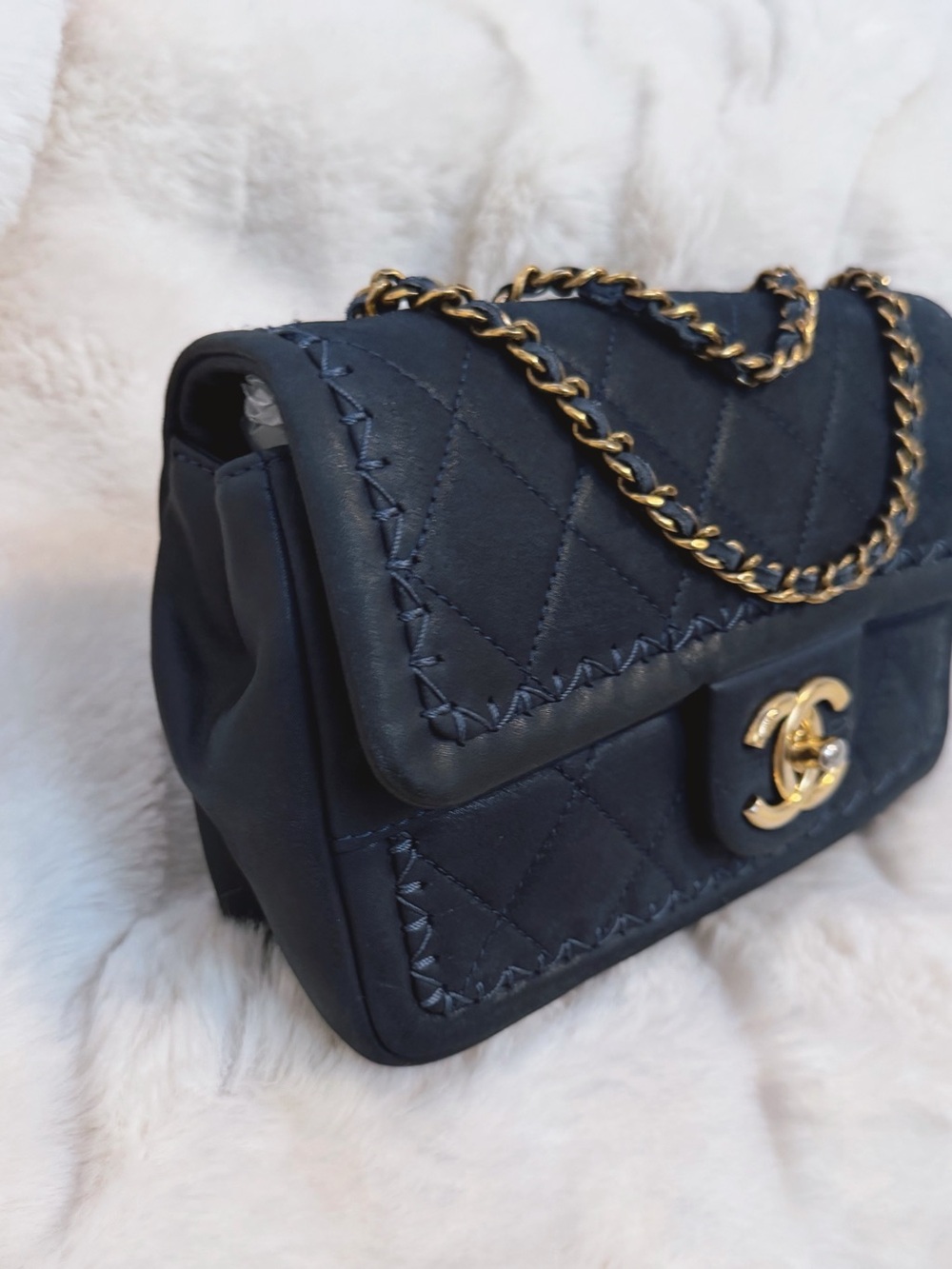 Chanel Navy Blue Quilted Whipstitch Single Flap Bag - Picture 3 of 13